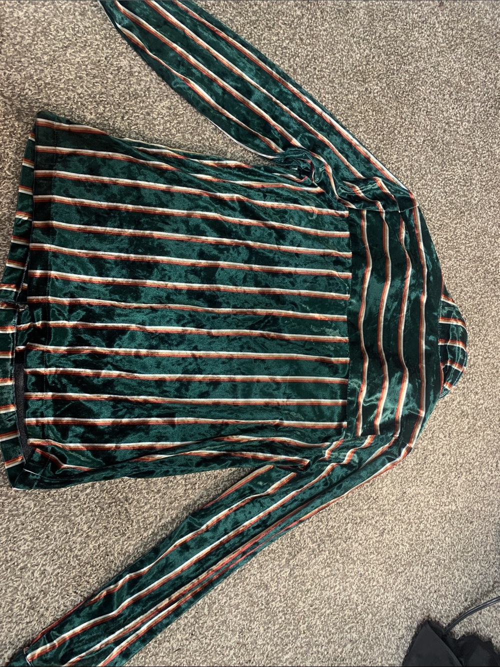 Forever 21 Green Velvet Striped Long Sleeve Shirt - Picture 3 of 5